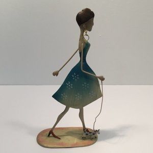 Lady Walking Spotted Dog Painted Metal Ornament